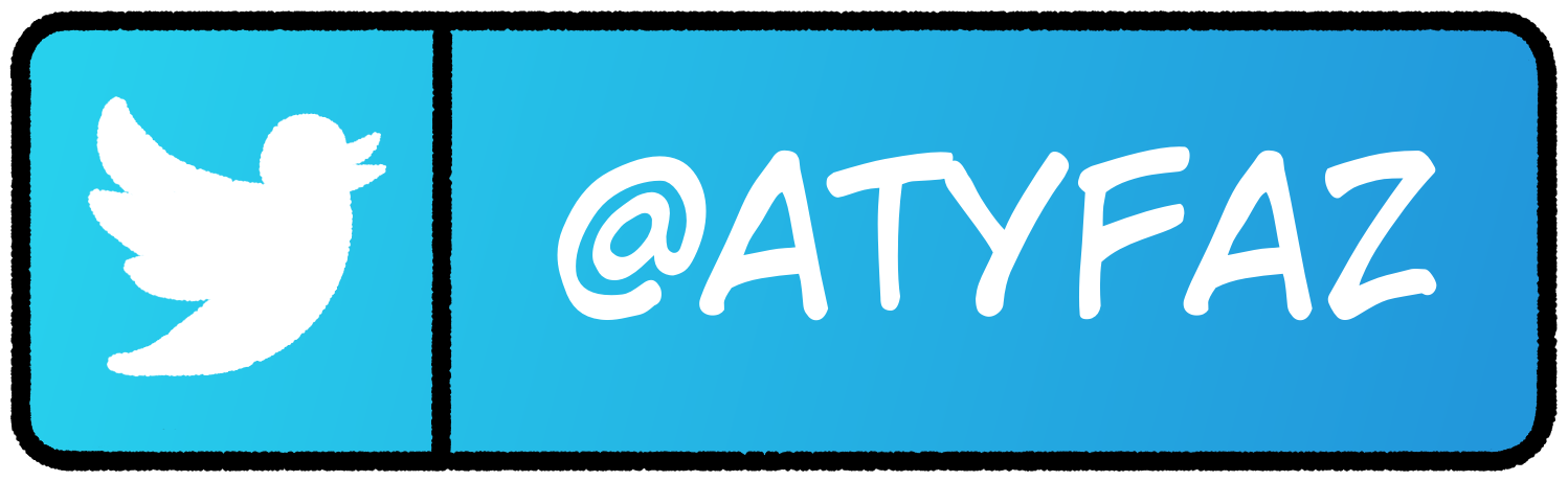 Twitter button with text '@atyfaz'